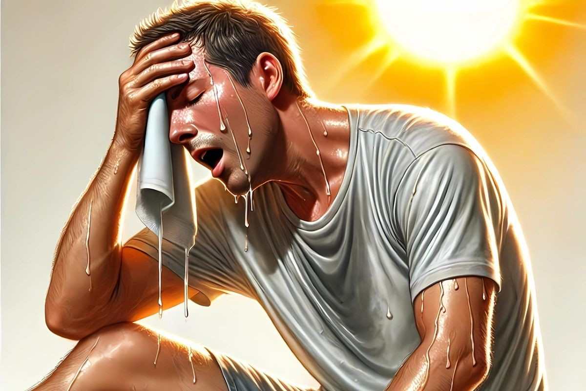 uomo sudore sole caldo